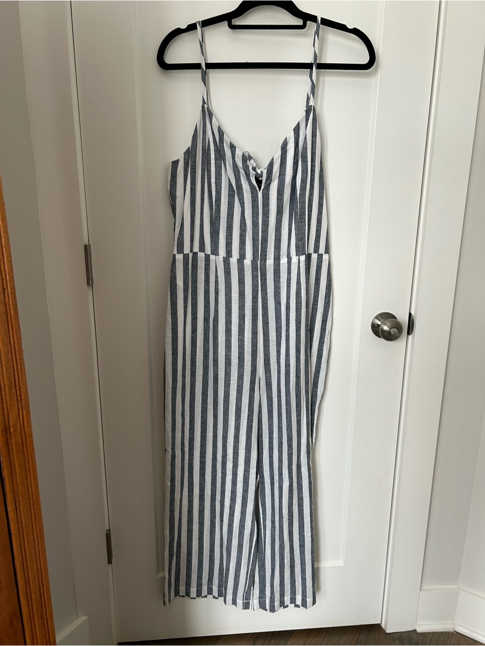 Sanctuary Navy and White Vertical-Strip Jumpsuit